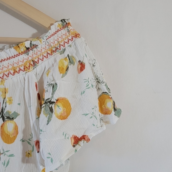 Maurices Womens Y2K Lemon Fruits Off Shoulder Cropped Top Sz M Cottagecore Boho - Picture 4 of 12